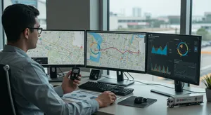 Fleet tracking analytics and reporting dashboard showing productivity metrics