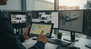GPS fleet tracking interface showing real-time vehicle locations and tracking devices