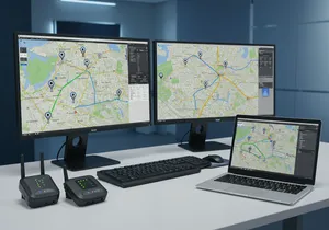 Fleet tracking system showing route optimization and dispatch management