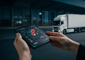 Commercial Truck Tracking Visual Fleet tracking overview illustration