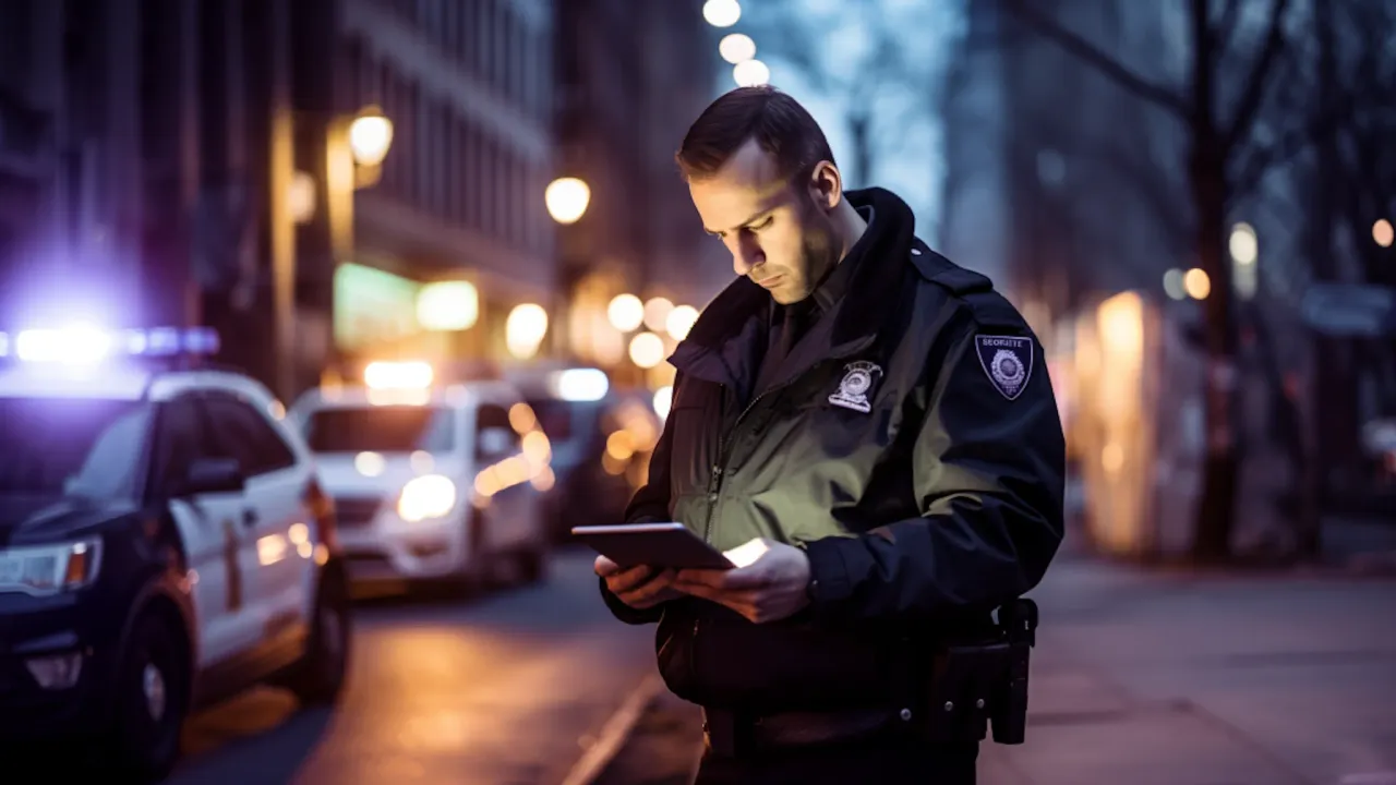 Patrol officer views GPS locations on his smart tablet